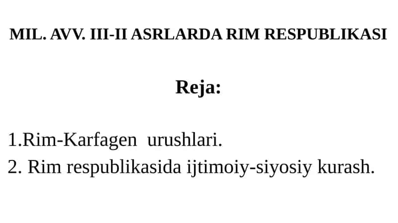 MIL. AVV. III-II ASRLARDA RIM RESPUBLIKASI