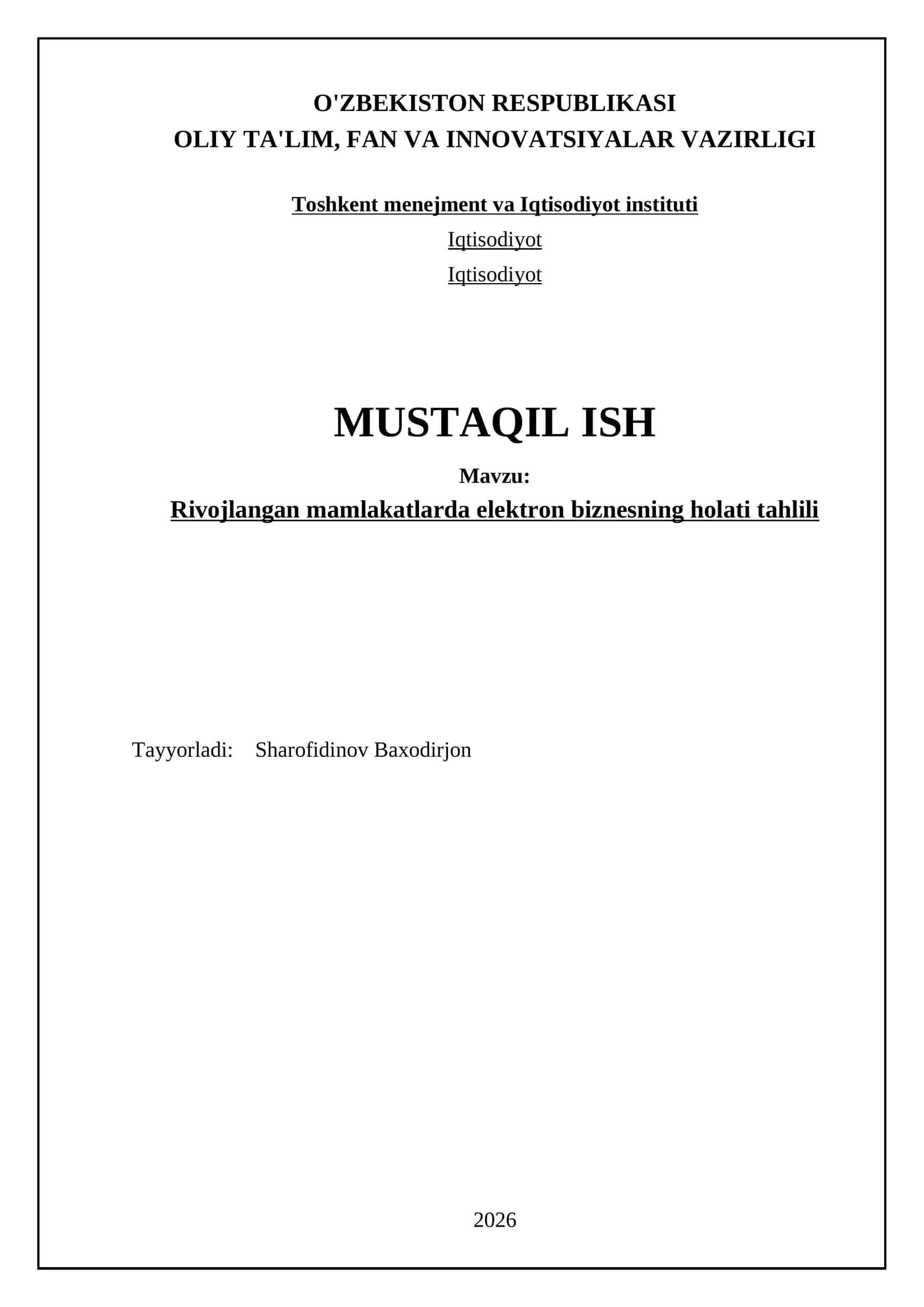 Rivojlangan mamlakatlarda elektron biznesning holati tahlili