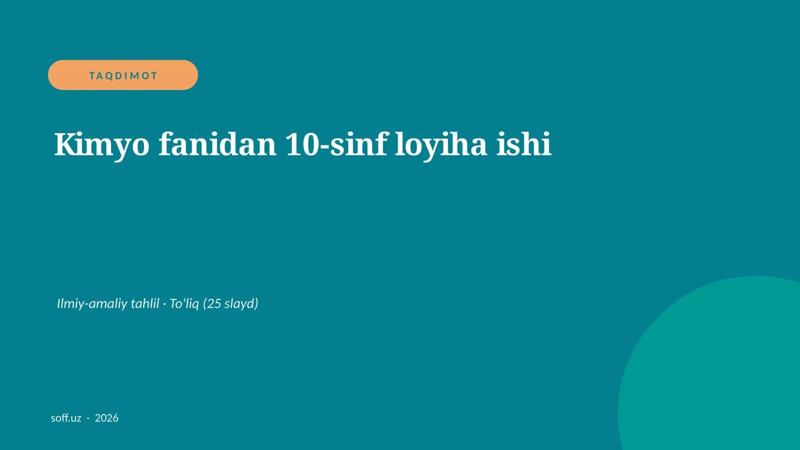 Kimyo fanidan 10-sinf loyiha ishi