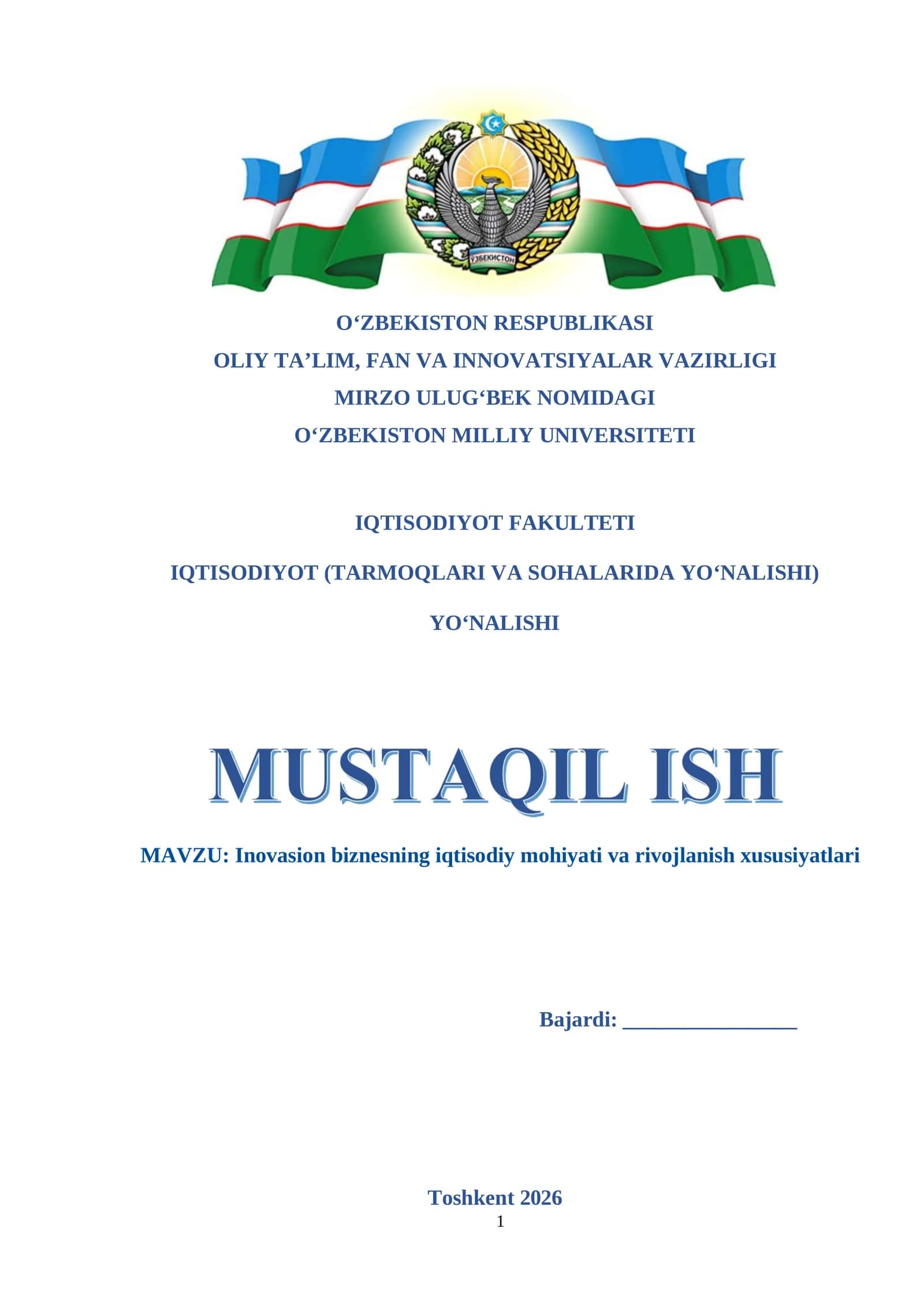 Inovasion biznesning iqtisodiy mohiyati va rivojlanish xususiyatlari