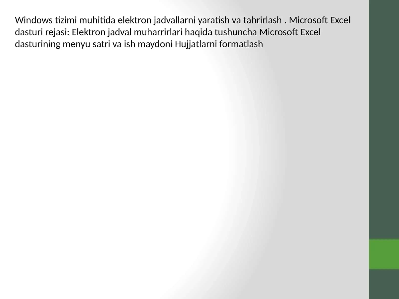 Excel dasturi rejasi