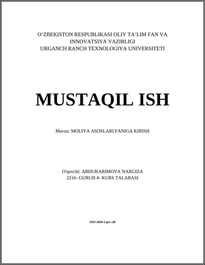 Moliya asoslari faniga kirish