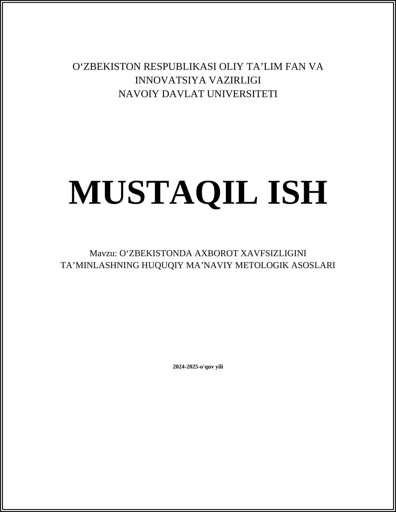 O'zbekistonda axborot xavfsizligini ta’minlashning milliy strategiyasi