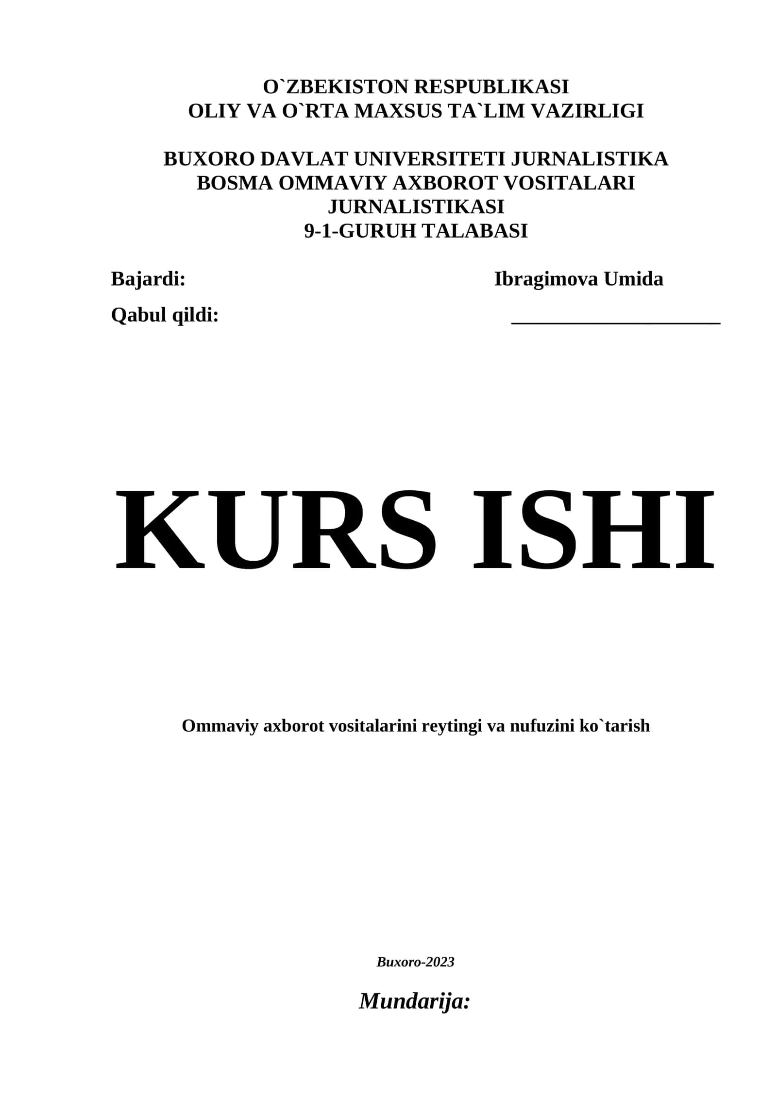 Ommaviy axborot vositalarini reytingi va nufuzini ko`tarish