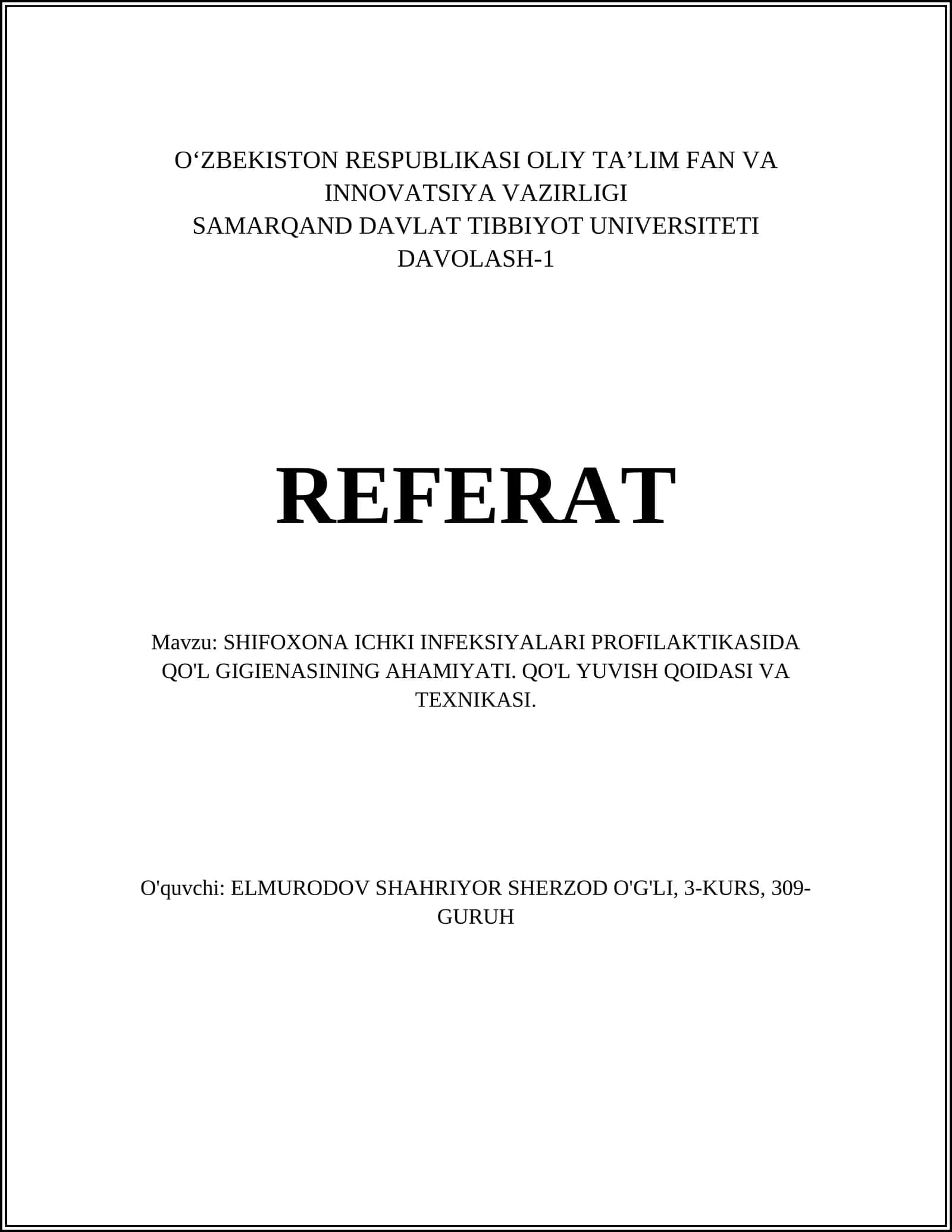 Qo'l gigienasi sog'liqni saqlashda roli