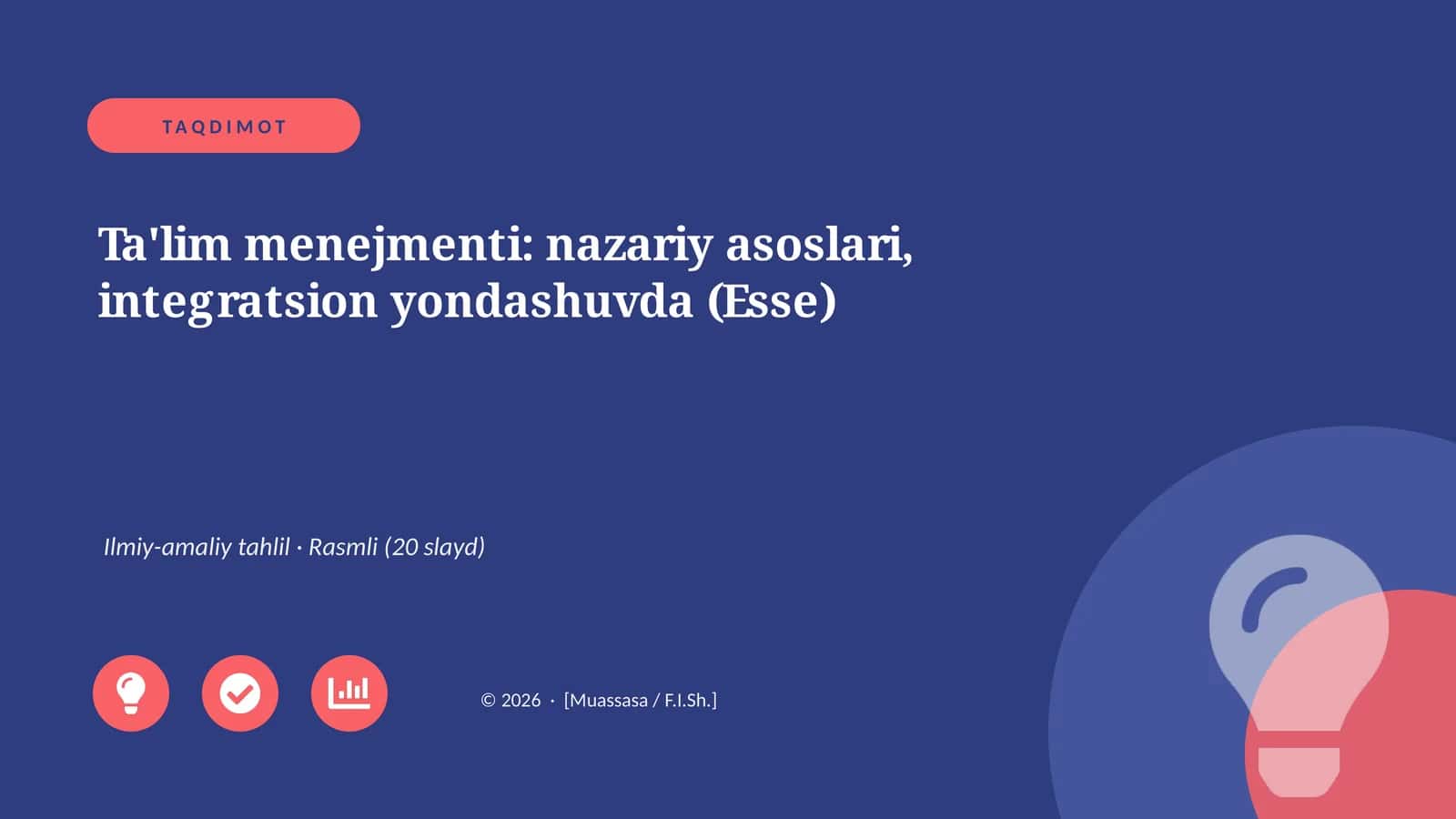 Ta'lim menejmenti: nazariy asoslari, integratsion yondashuvda (Esse)
