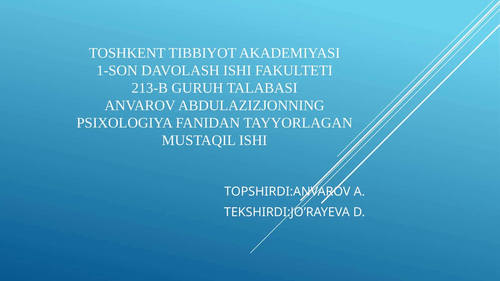 Psixologiya fanidan tayyorlangan mustaqil ish