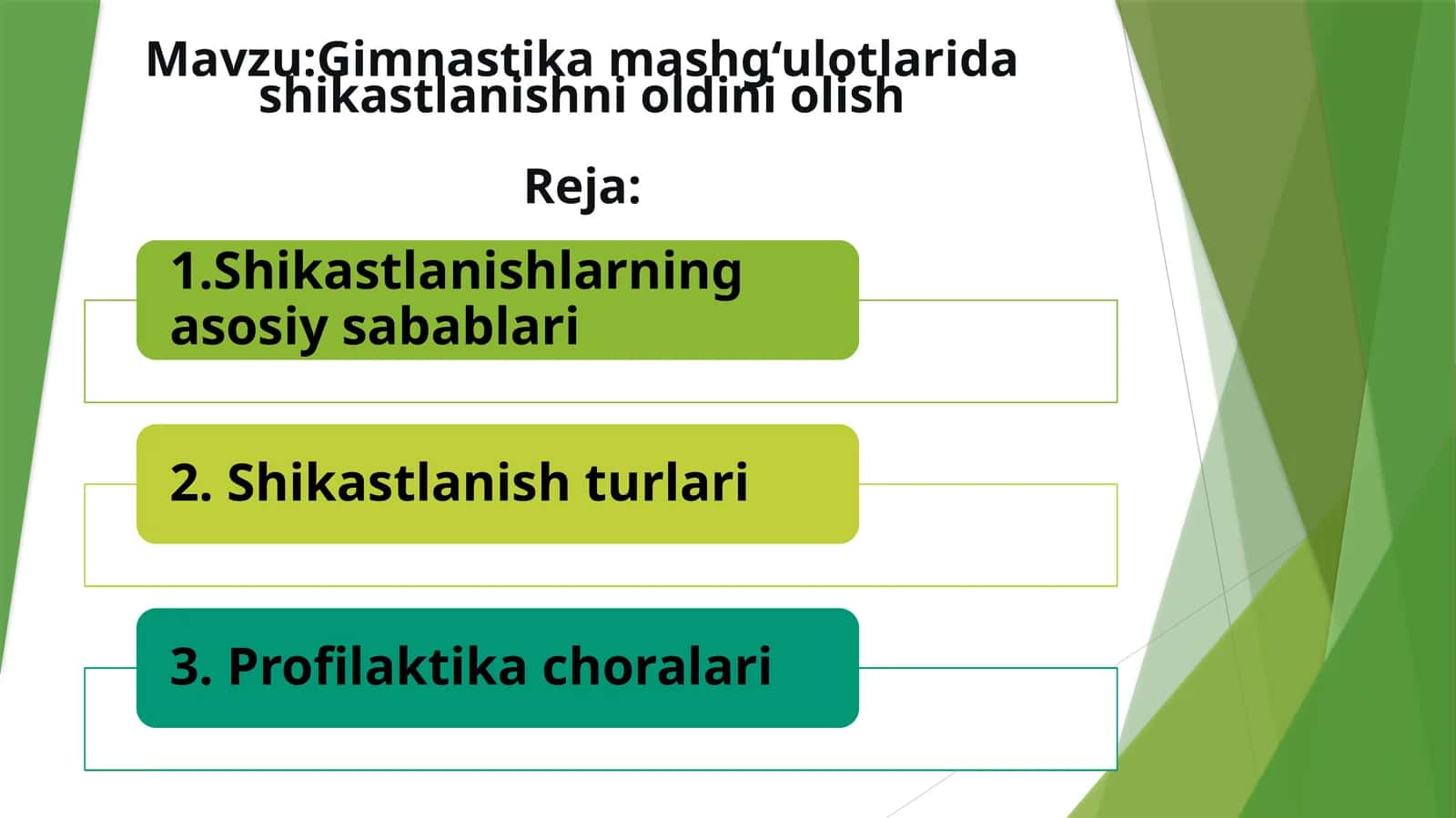 Gimnastika mashg‘ulotlarida shikastlanishni oldini olish
