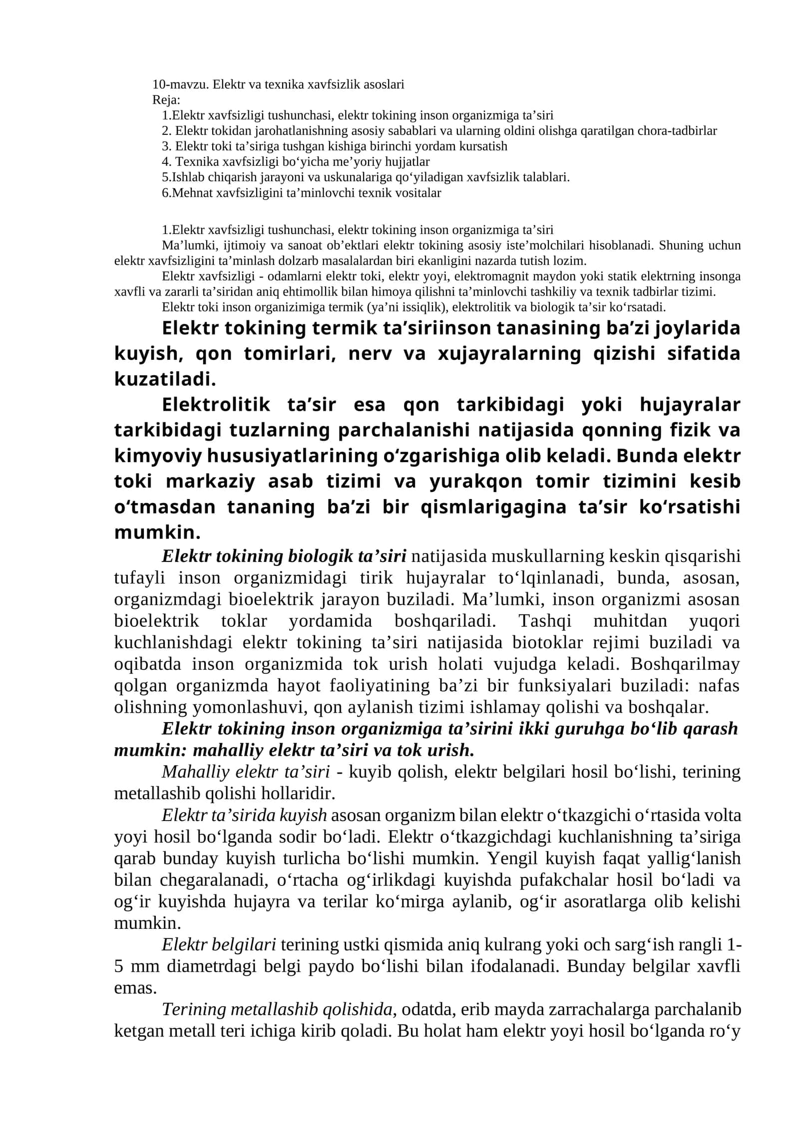 Elektr va texnika xavfsizlik asoslari