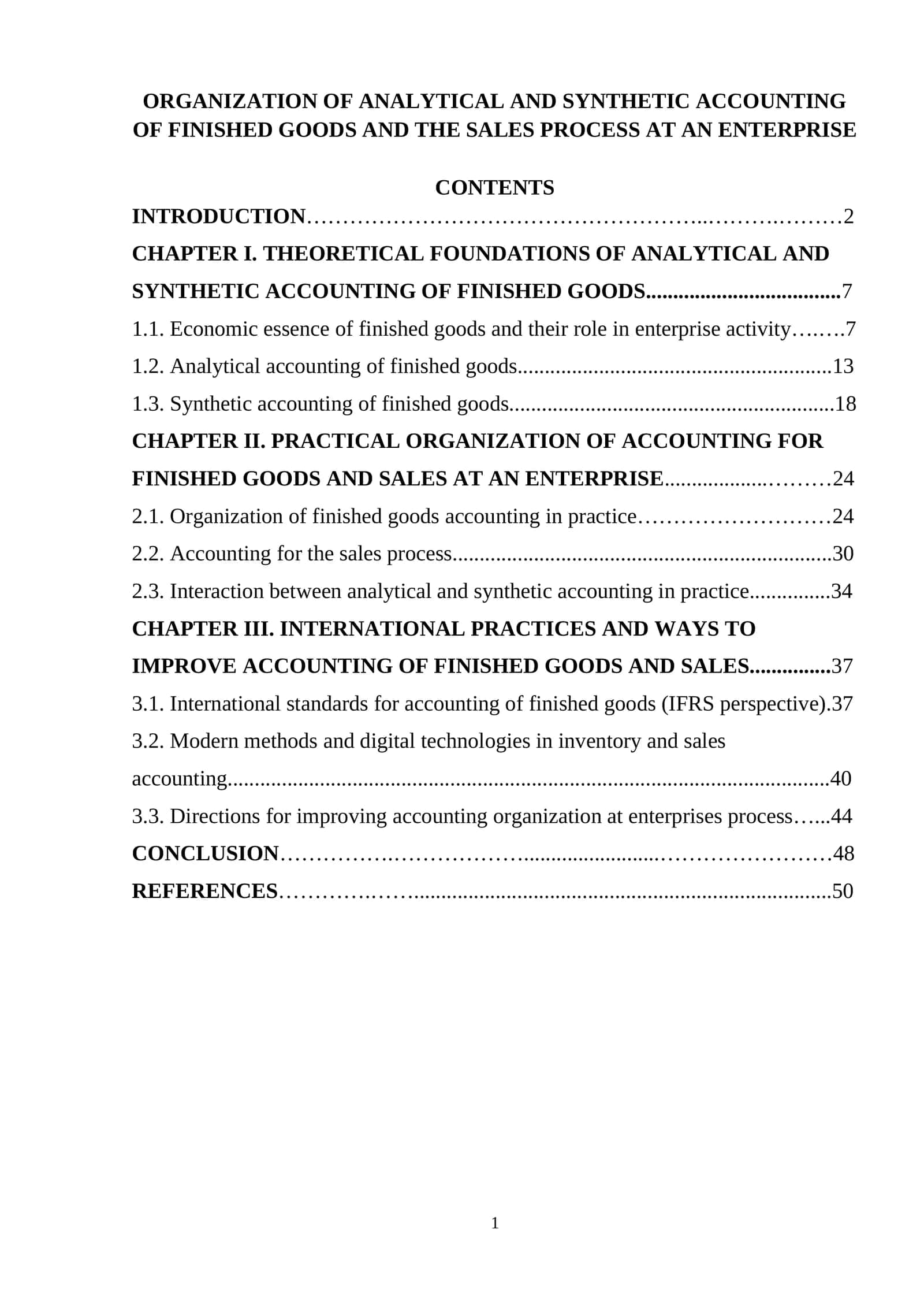 ORGANIZATION OF ANALYTICAL AND SYNTHETIC ACCOUNTING OF FINISHED GOODS AND THE SALES PROCESS AT AN ENTERPRISE