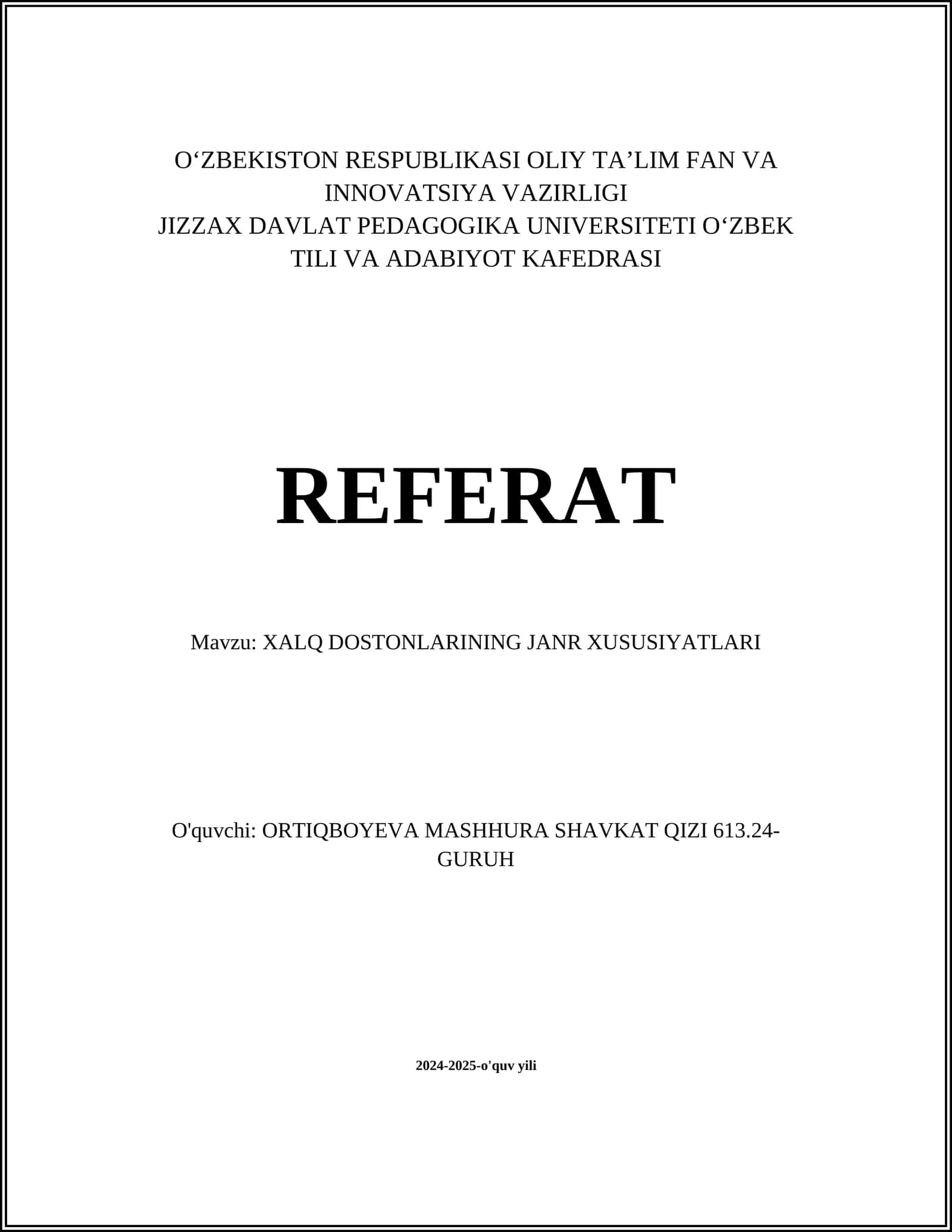 Xalq Dostonlarining Janr Xususiyatlari