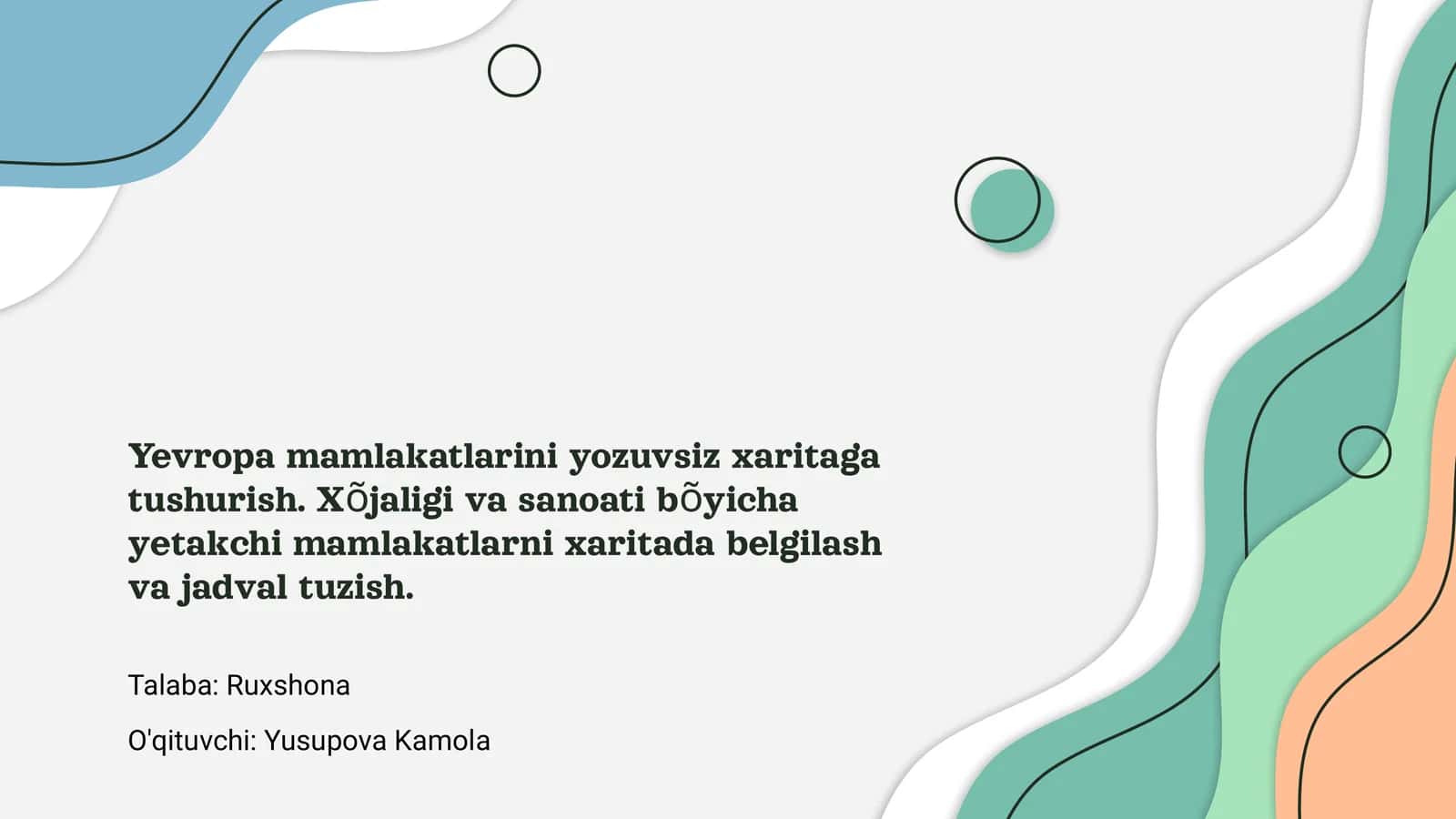 Yevropa mamlakatlarini yozuvsiz xaritaga tushurish