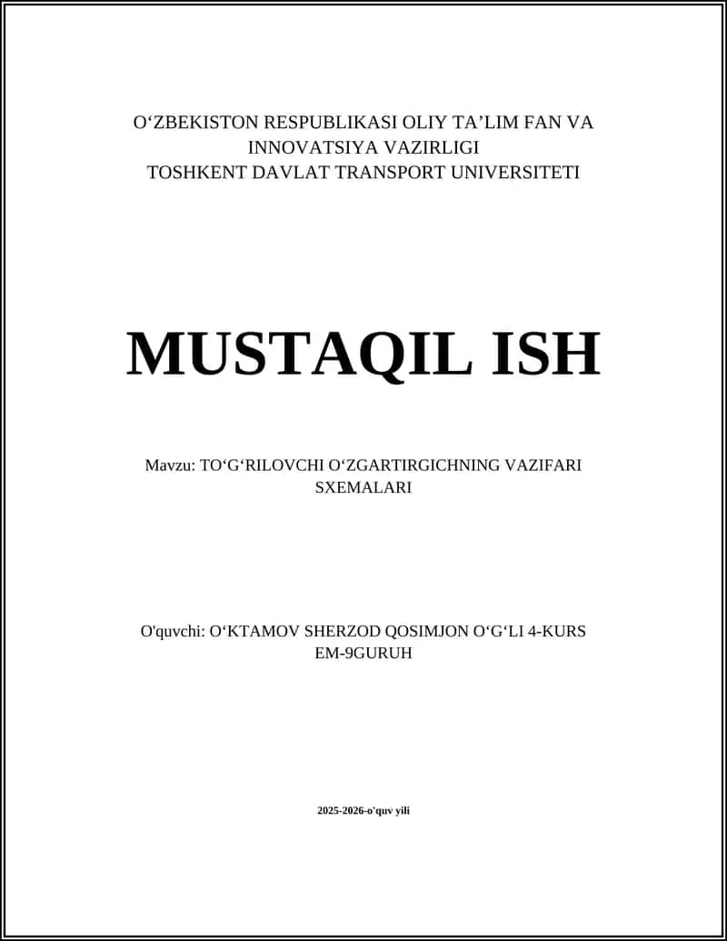 TOʻGʻRILOVCHI OʻZGARTIRGICHNING VAZIFARI SXEMALARI