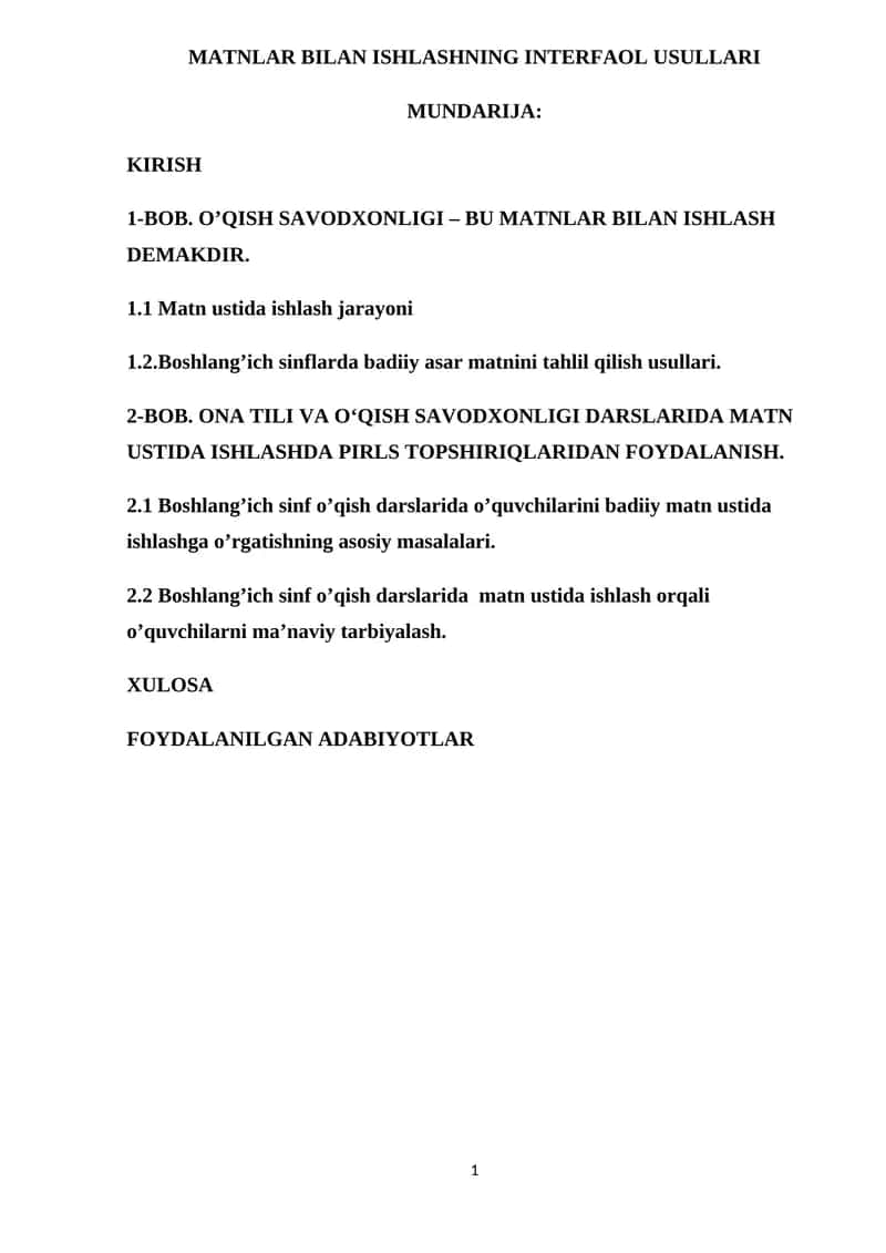 MATNLAR BILAN ISHLASHNING INTERFAOL USULLARI