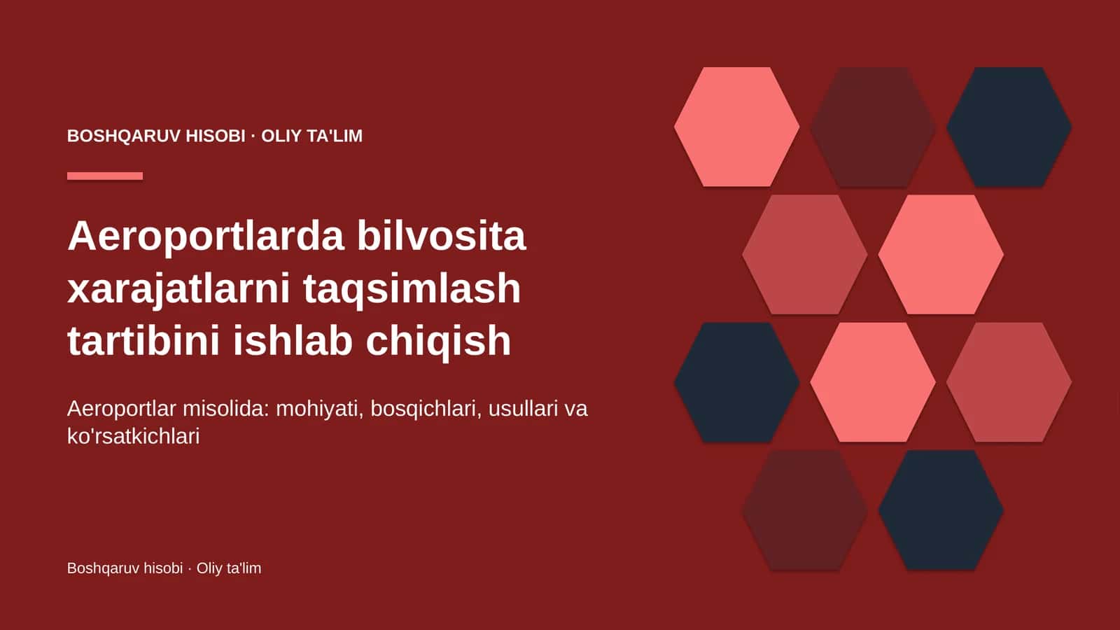 Aeroportlarda bilvosita xarajatlarni taqsimlash tartibini ishlab chiqish