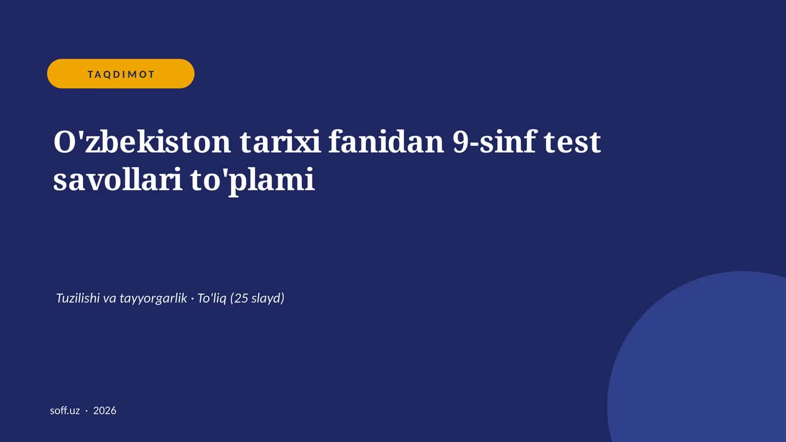 O'zbekiston tarixi fanidan 9-sinf test savollari to'plami