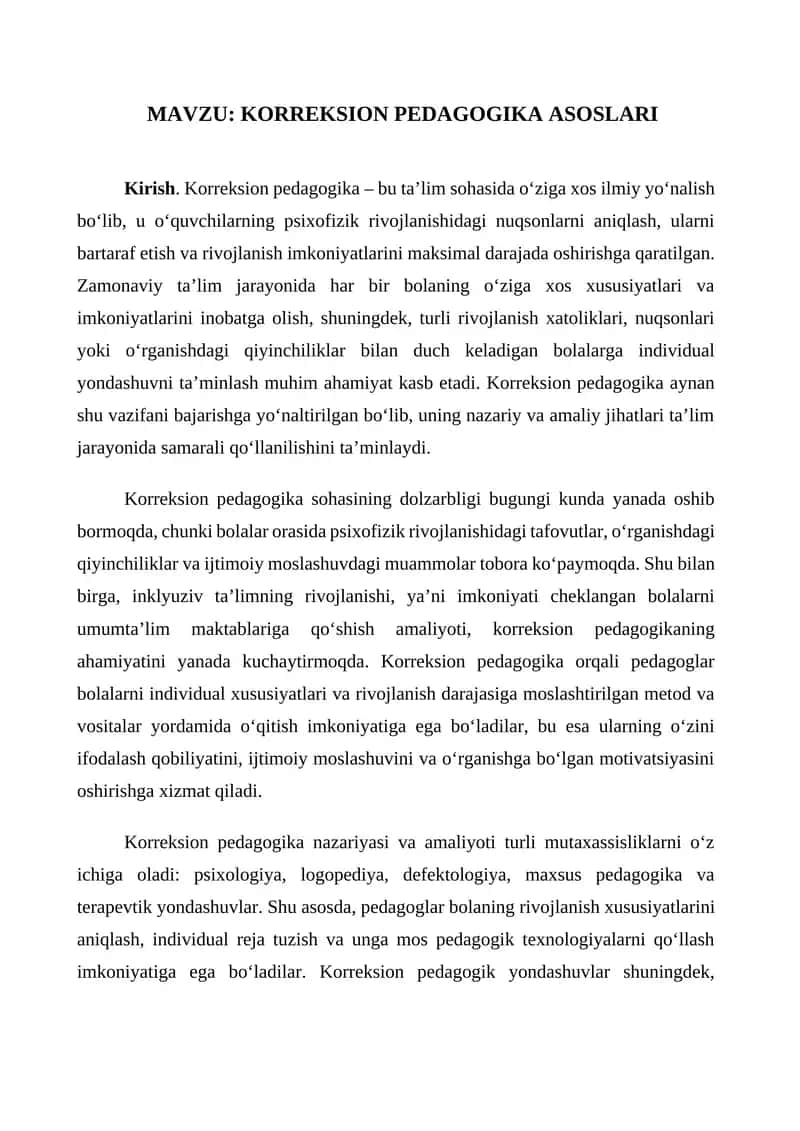 Korreksion pedagogika asoslari