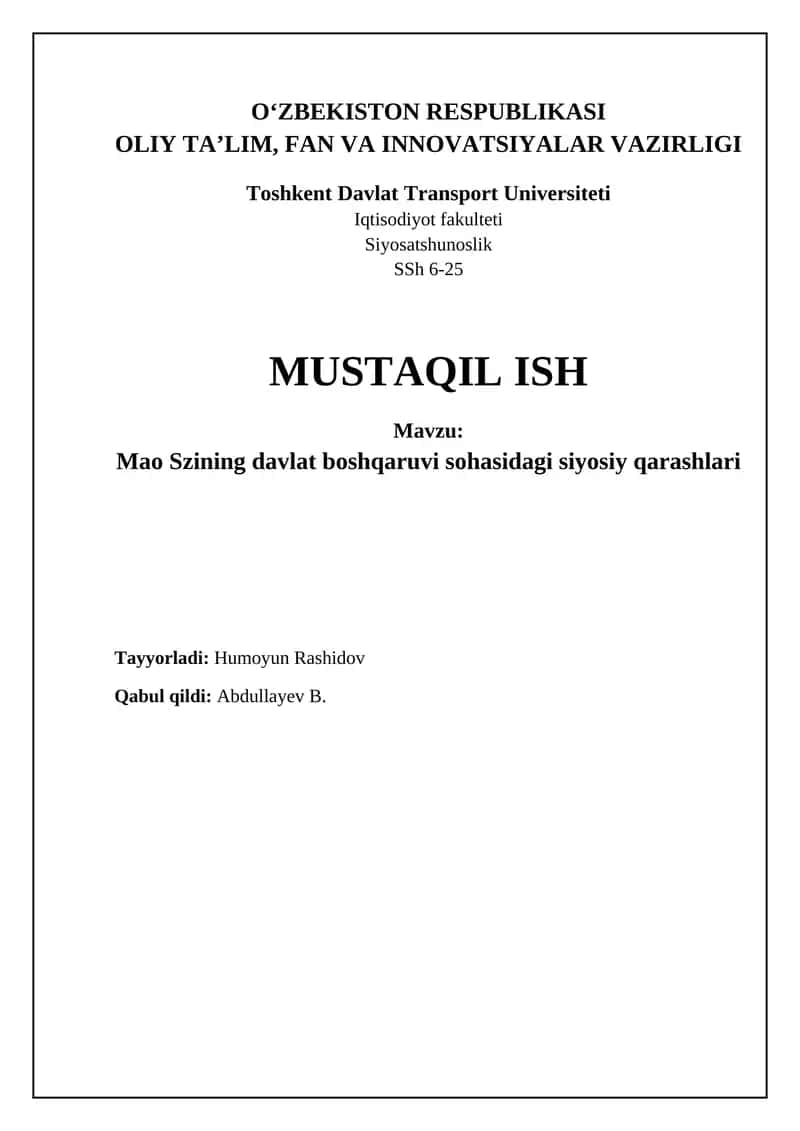 Mao Szinining siyosiy qarashlarining asosiy yo'nalishlari