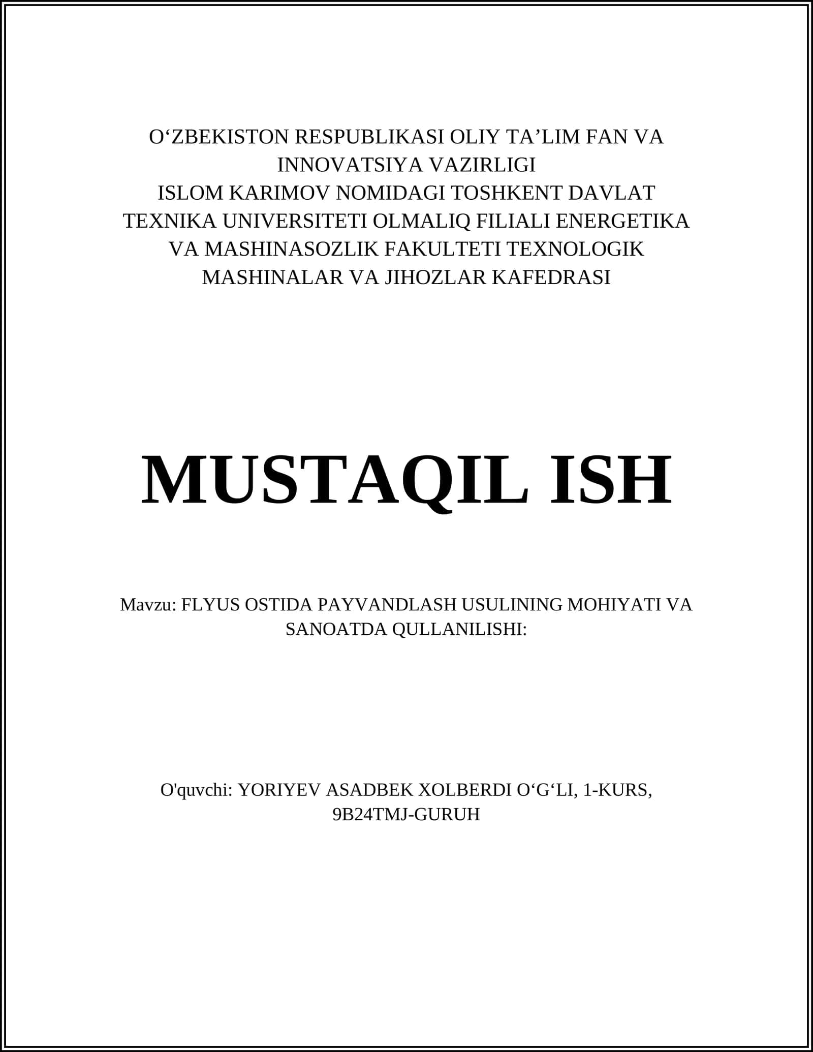 Flyus ostida payvandlashning asosiy tushunchalari