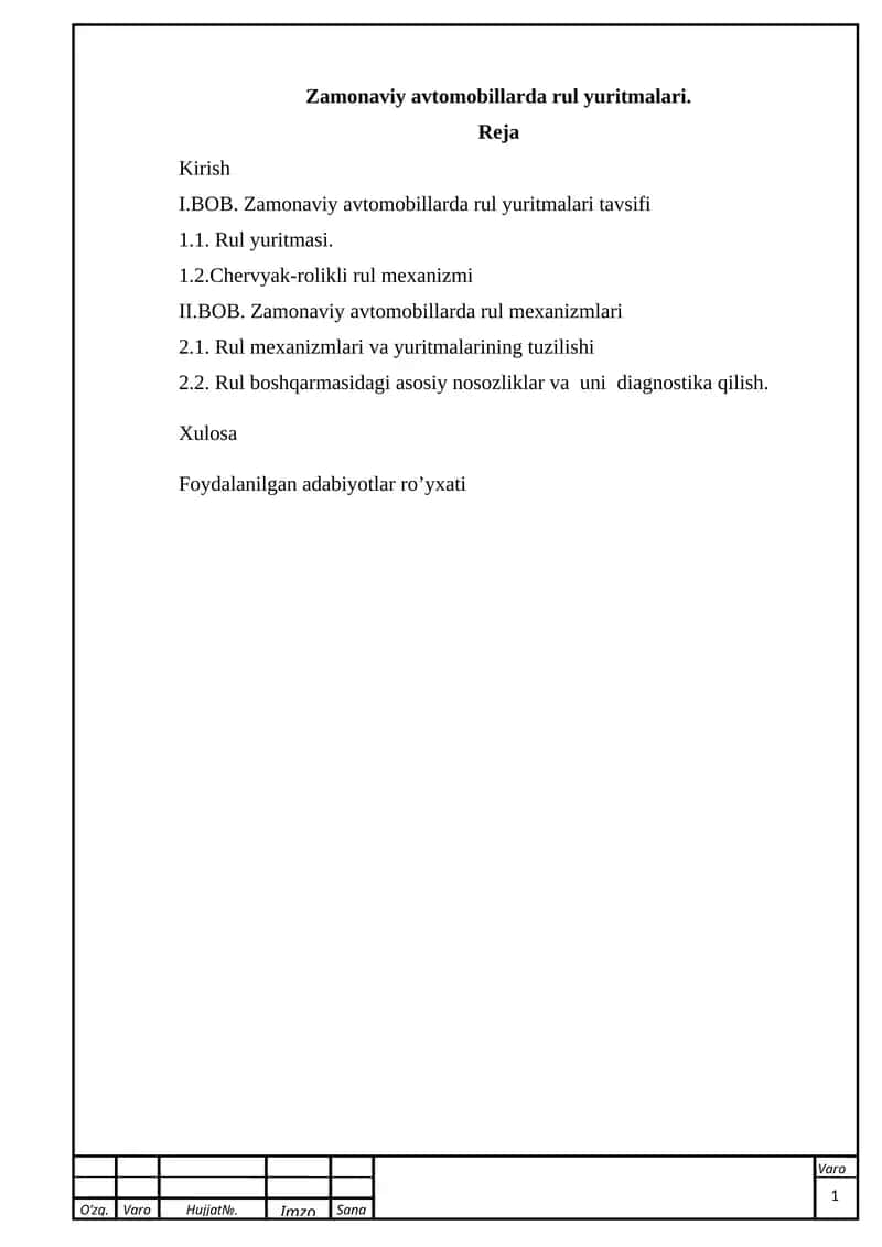 Zamonaviy avtomobillarda rul yuritmalari