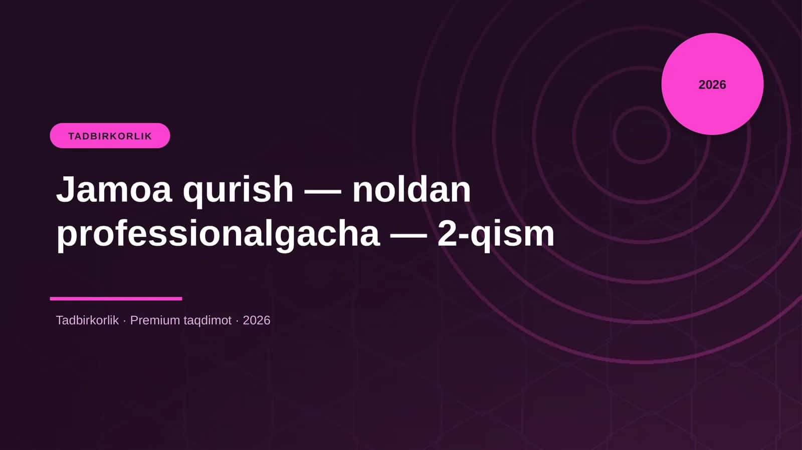 Jamoa qurish — noldan professionalgacha — 2-qism