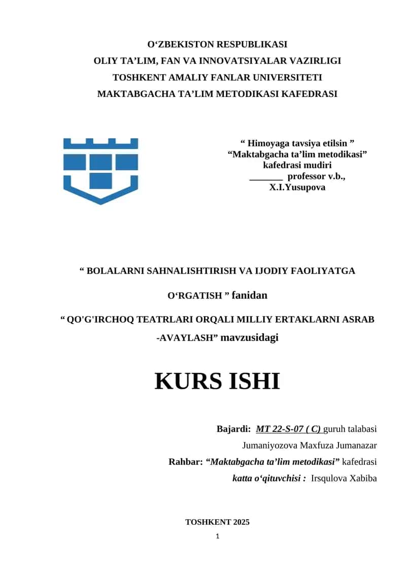 QO'G'IRCHOQ TEATRLARI ORQALI MILLIY ERTAKLARNI ASRAB -AVAYLASH.