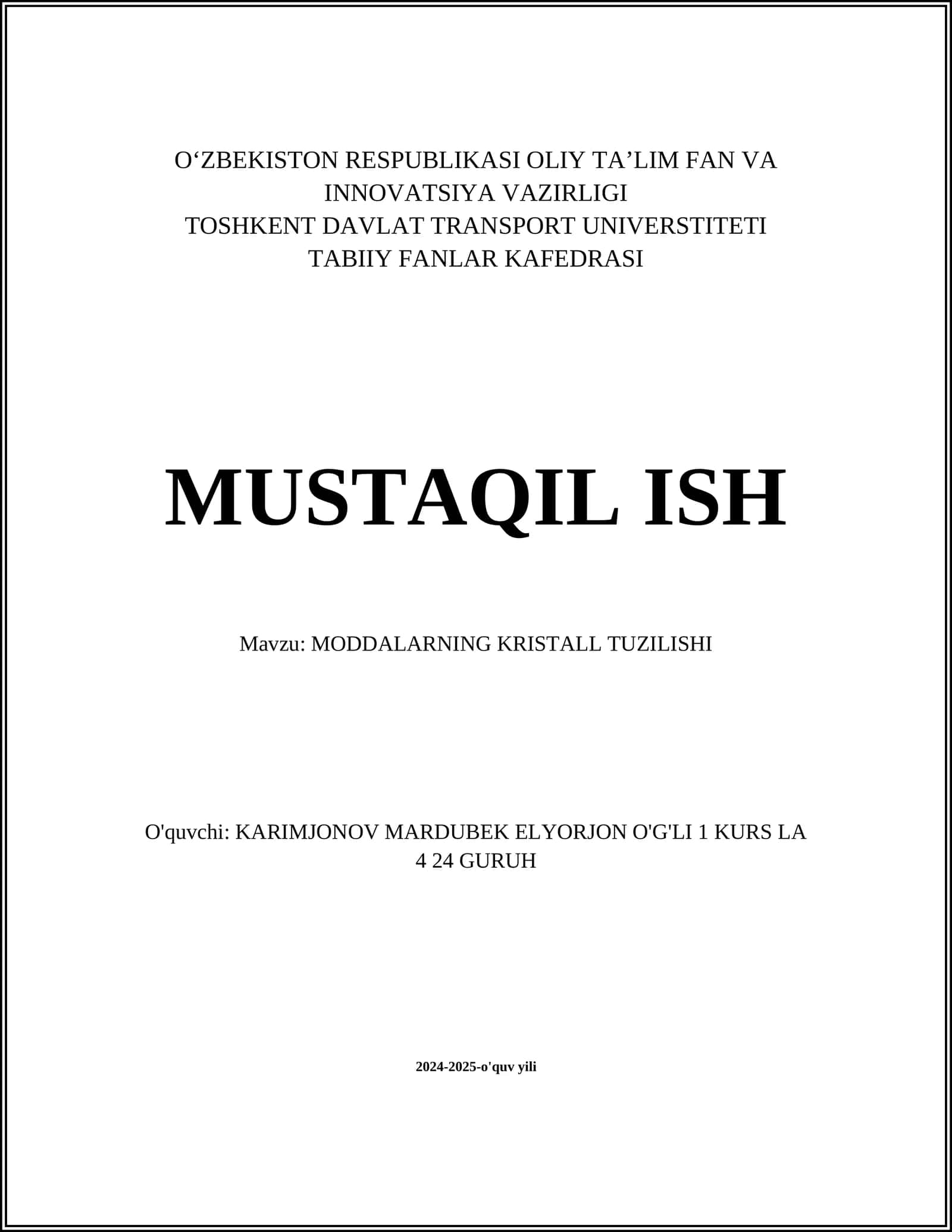 MODDALARNING KRISTALL TUZILISHI