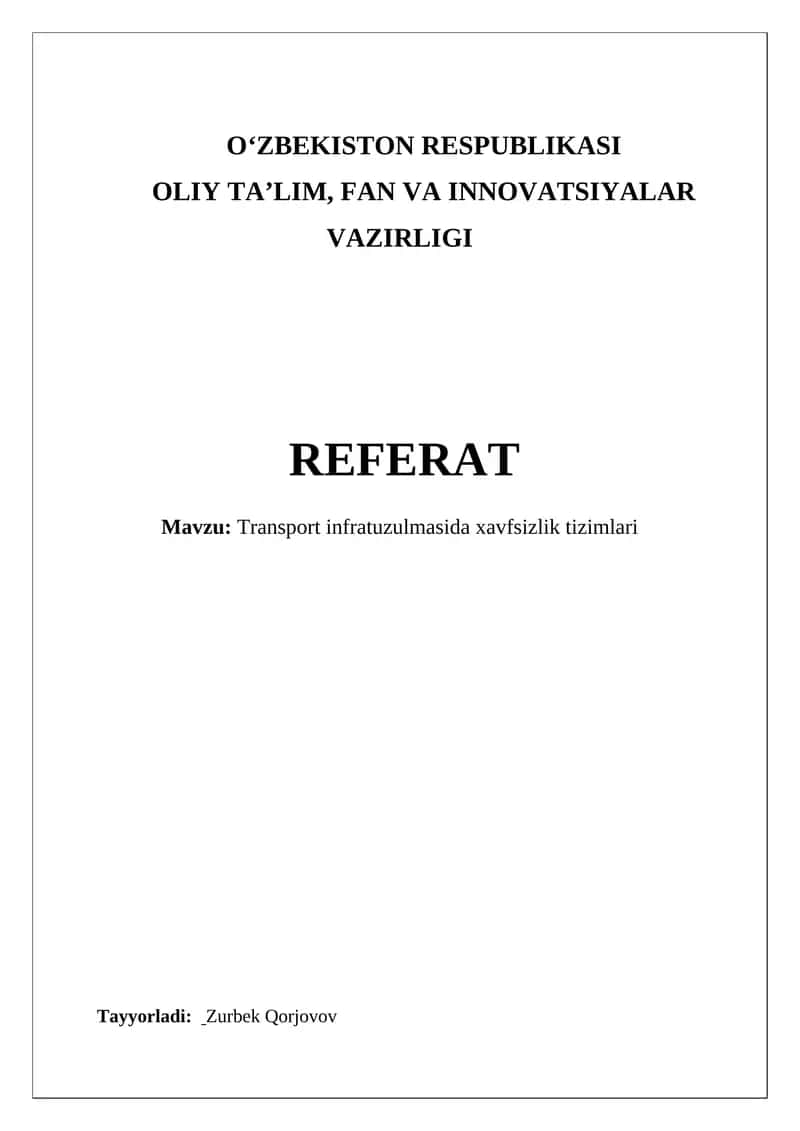 Transport infratuzulmasida xavfsizlik tizimlari