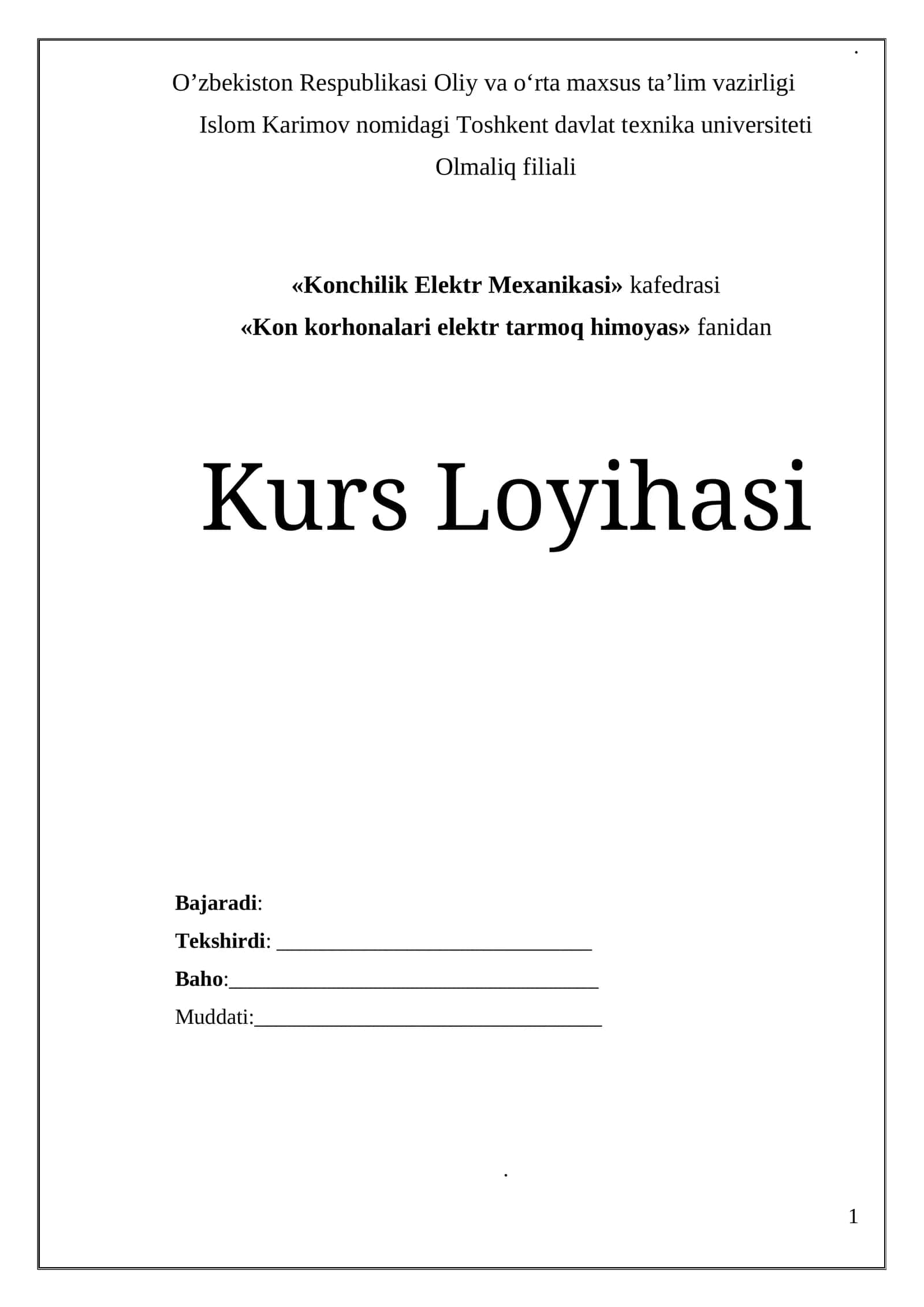 Kon korhonalari elektr tarmoq himoyasi ,rele himoyasi kurs ishi