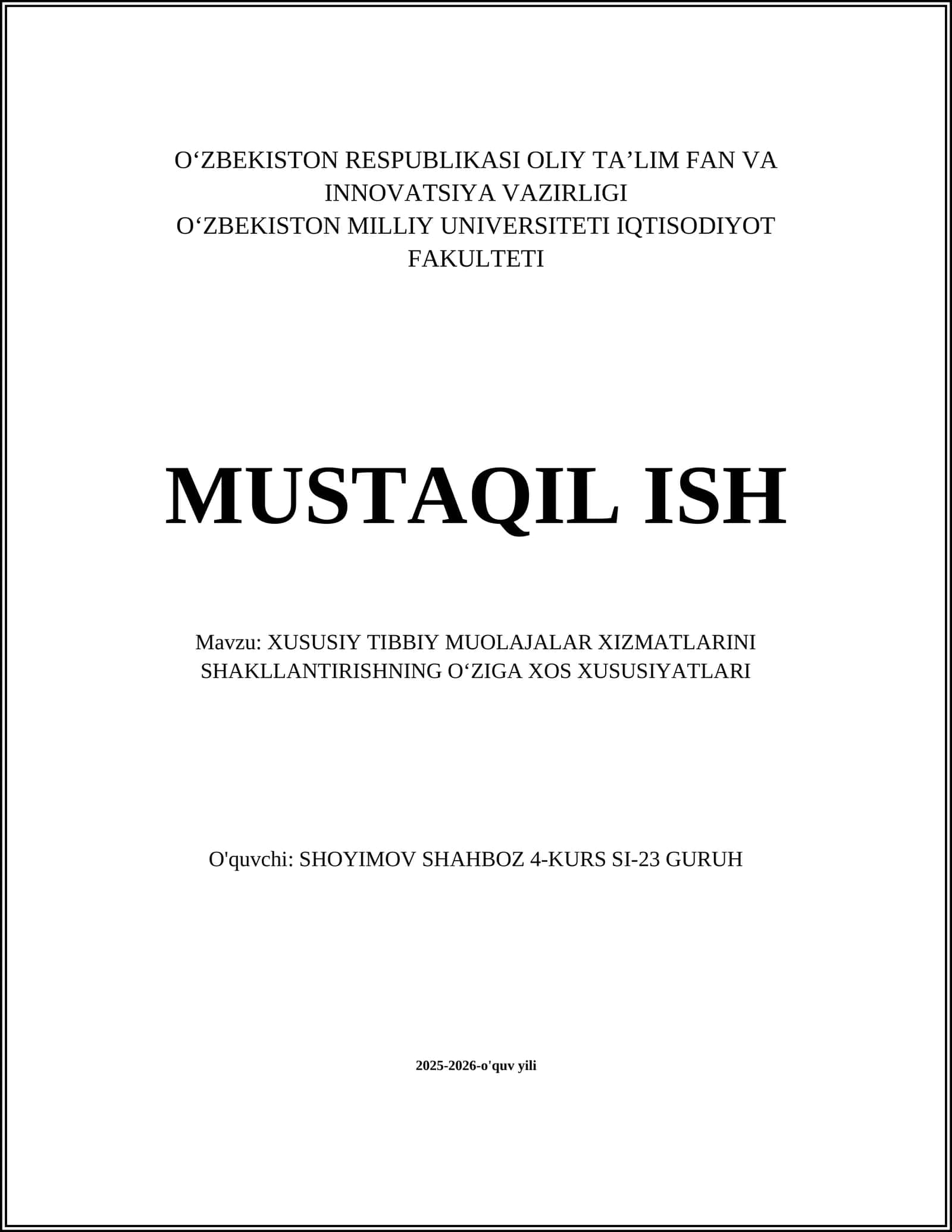 Xususiy Tibbiy Muolajalar Xizmatlari