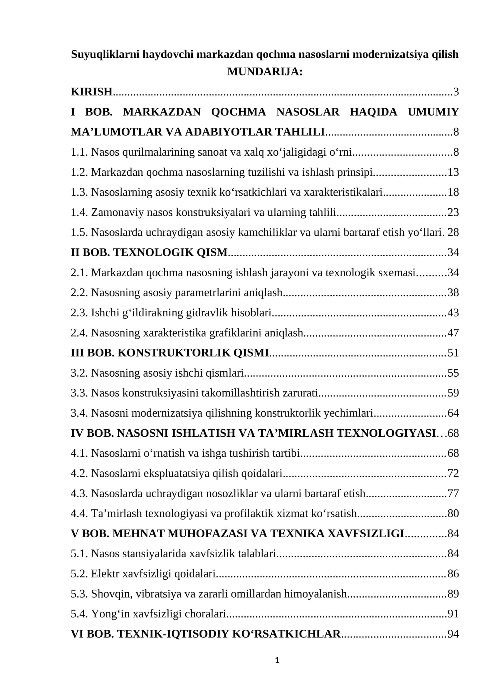 Markazdan qochma nasoslarni modernizatsiya qilish
