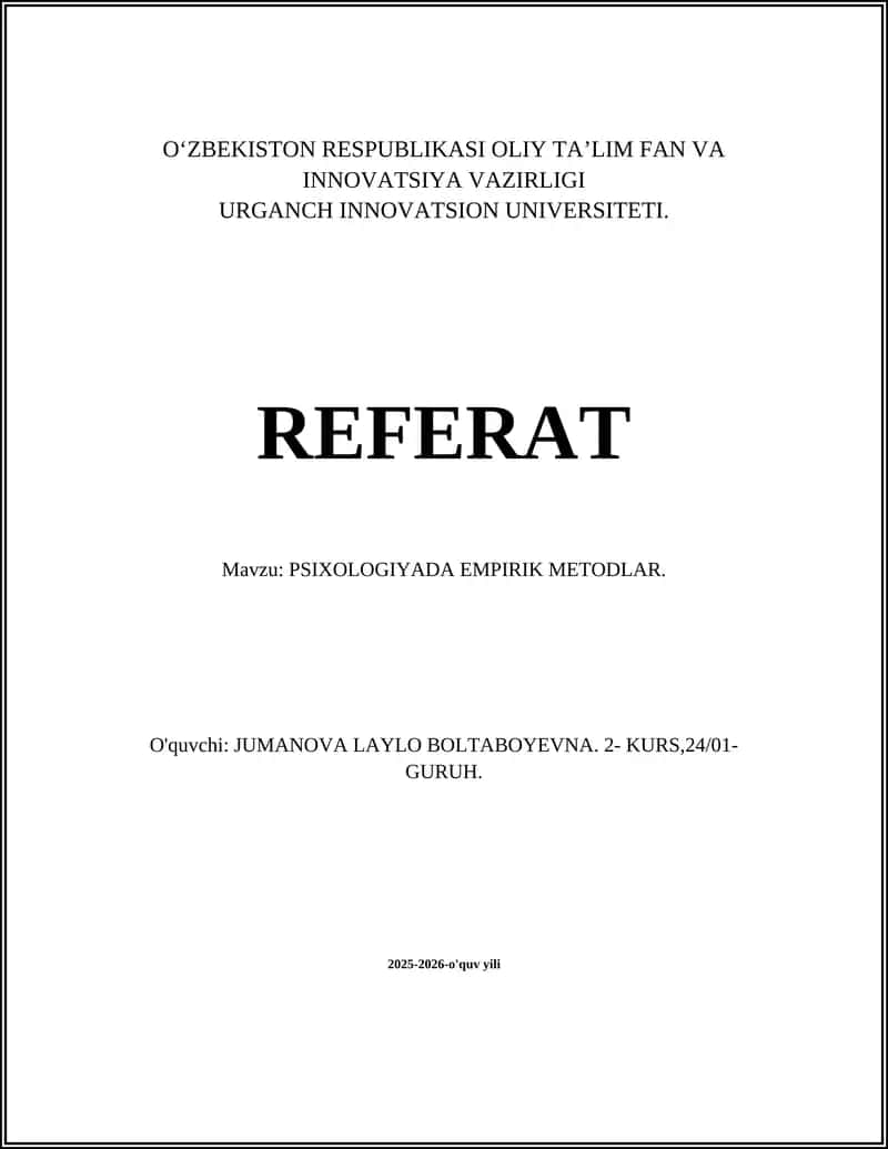 PSIXOLOGIYADA EMPIRIK METODLAR