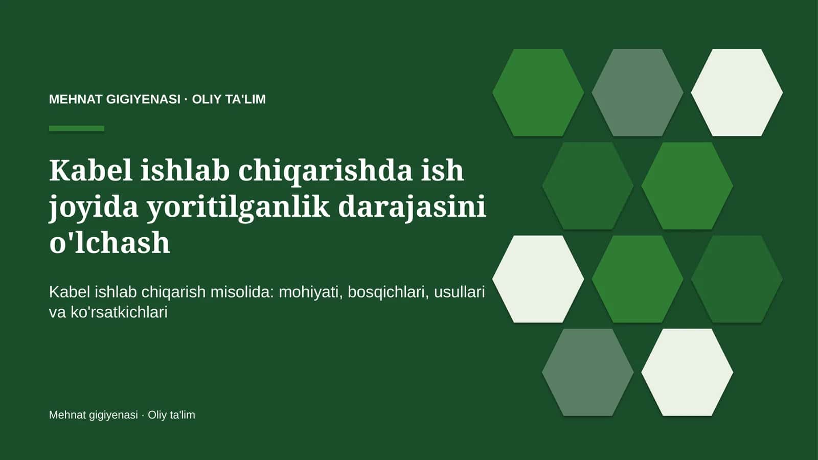 Kabel ishlab chiqarishda ish joyida yoritilganlik darajasini o'lchash