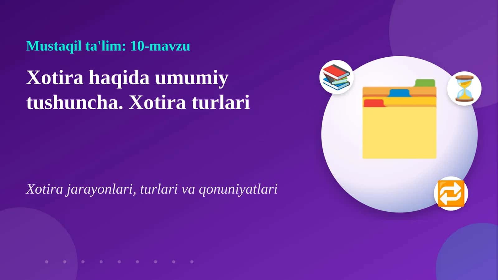 Xotira haqida umumiy tushuncha. Xotira turlari