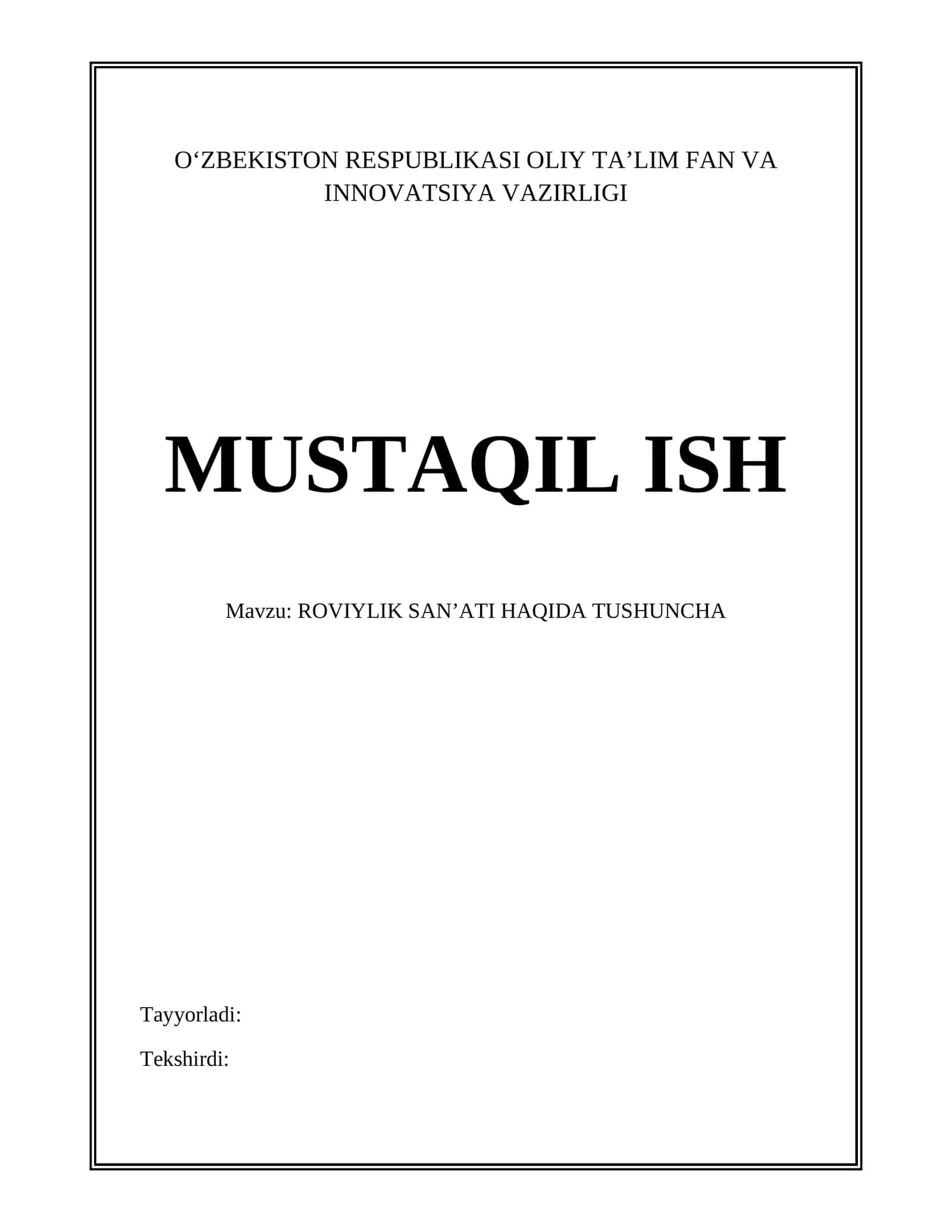 ROVIYLIK SAN’ATI HAQIDA TUSHUNCHA