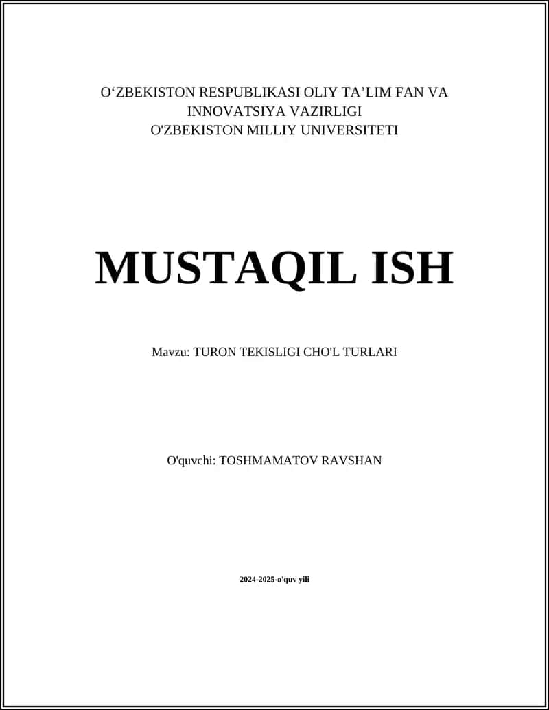 TURON TEKISLIGI CHO'L TURLARI