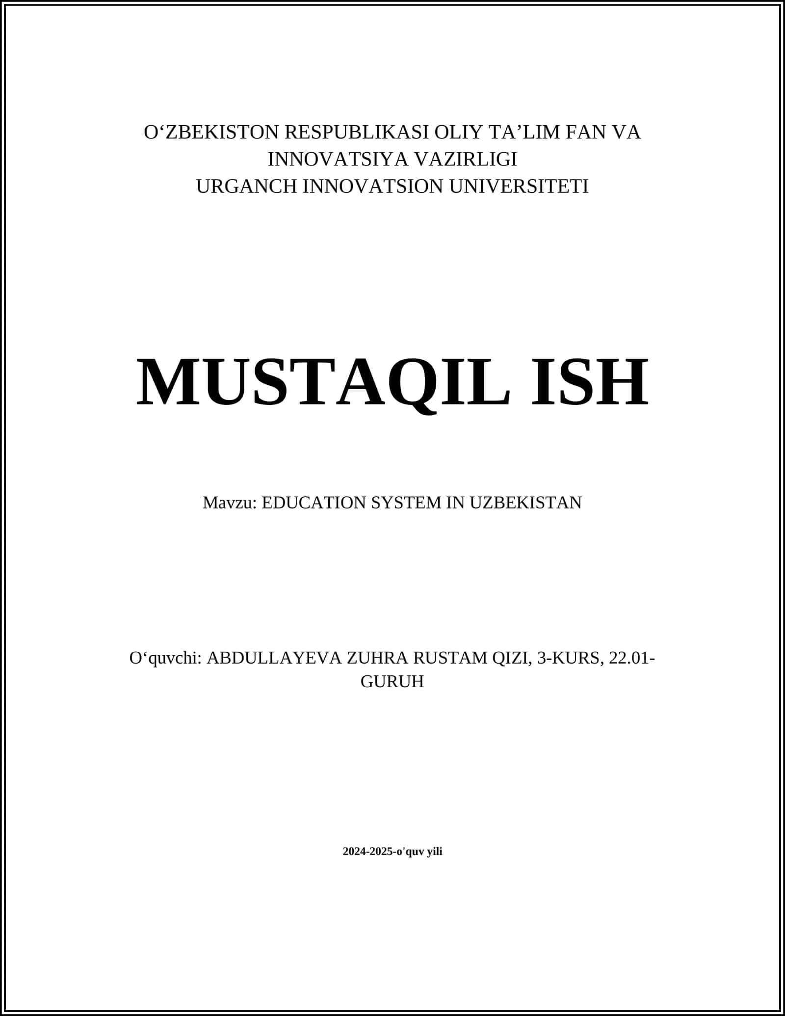EDUCATION SYSTEM IN UZBEKISTAN