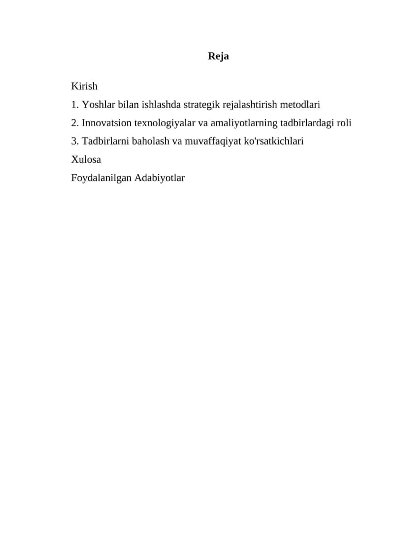 Tadbirlarni tashkil etish metodikasi