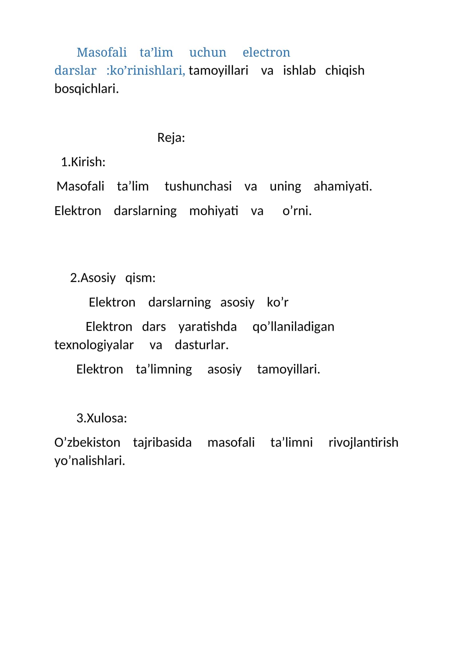 Masofali ta’lim uchun electron darslar
