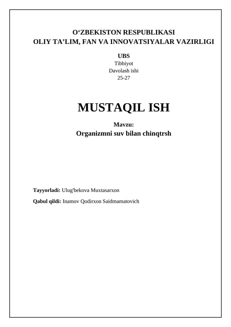 Organizmni suv bilan chinqtrsh