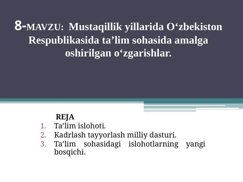 Ta'lim sohasidagi islohotlarning yangi bosqichi