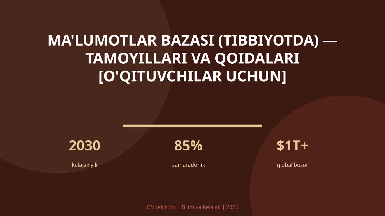 Ma'lumotlar bazasi (tibbiyotda) — tamoyillari va qoidalari [o'qituvchilar uchun]