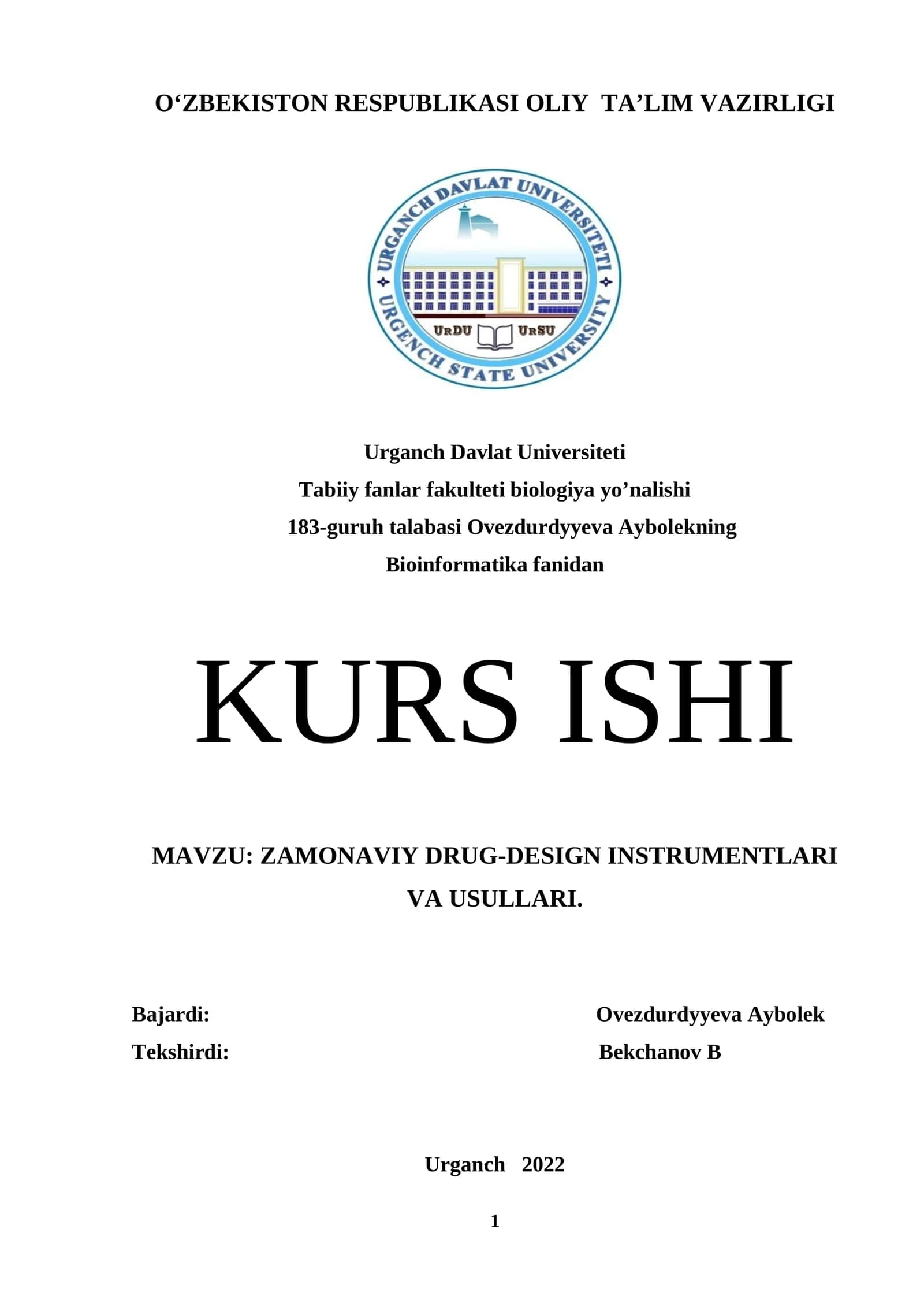 ZAMONAVIY DRUG-DESIGN INSTRUMENTLARI VA USULLARI