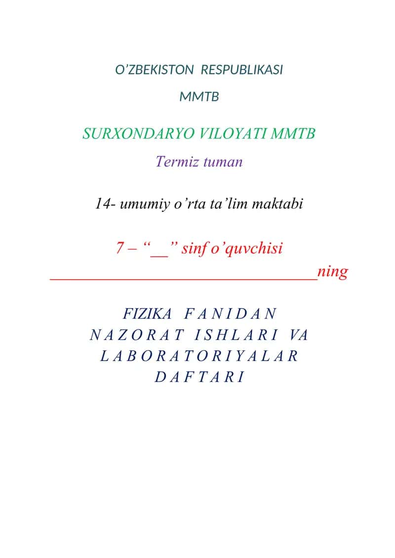 Laboratoriya ishi va nazorat ishi