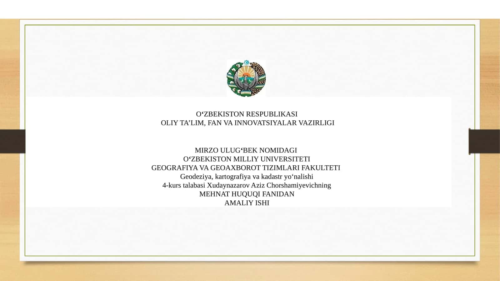 Mehmat huzuklarida mehnat huquqi fanidan amaliy ish
