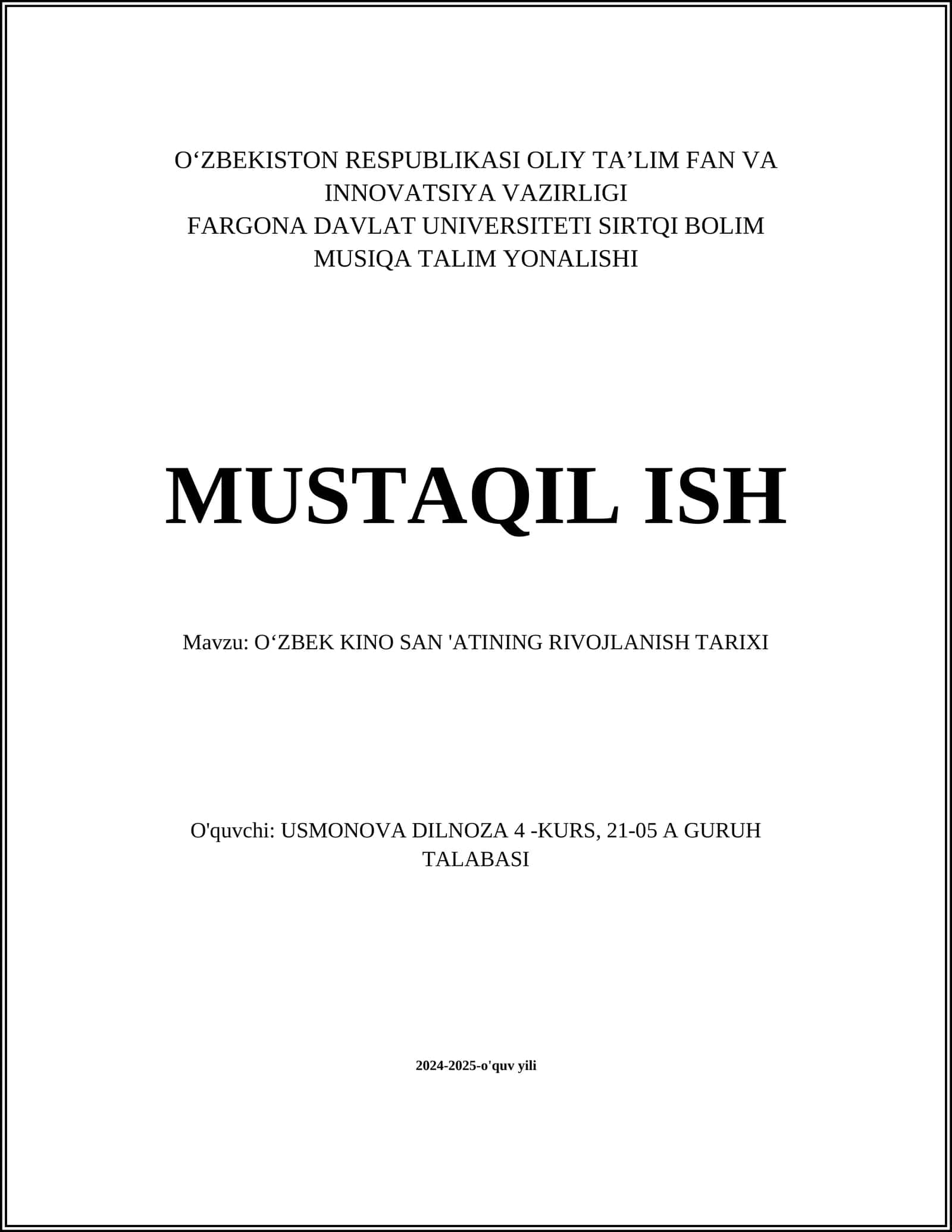 OʻZBEK KINO SAN 'ATINING RIVOJLANISH TARIXI
