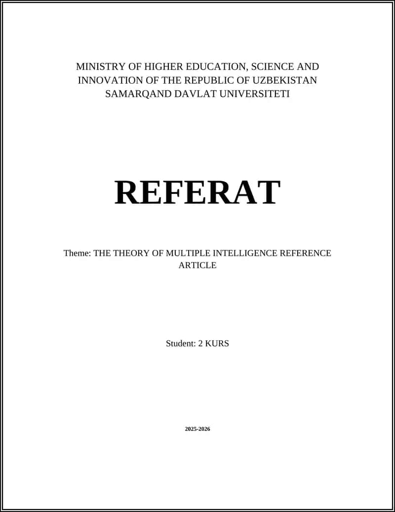 THEORY OF MULTIPLE INTELLIGENCE REFERENCE ARTICLE