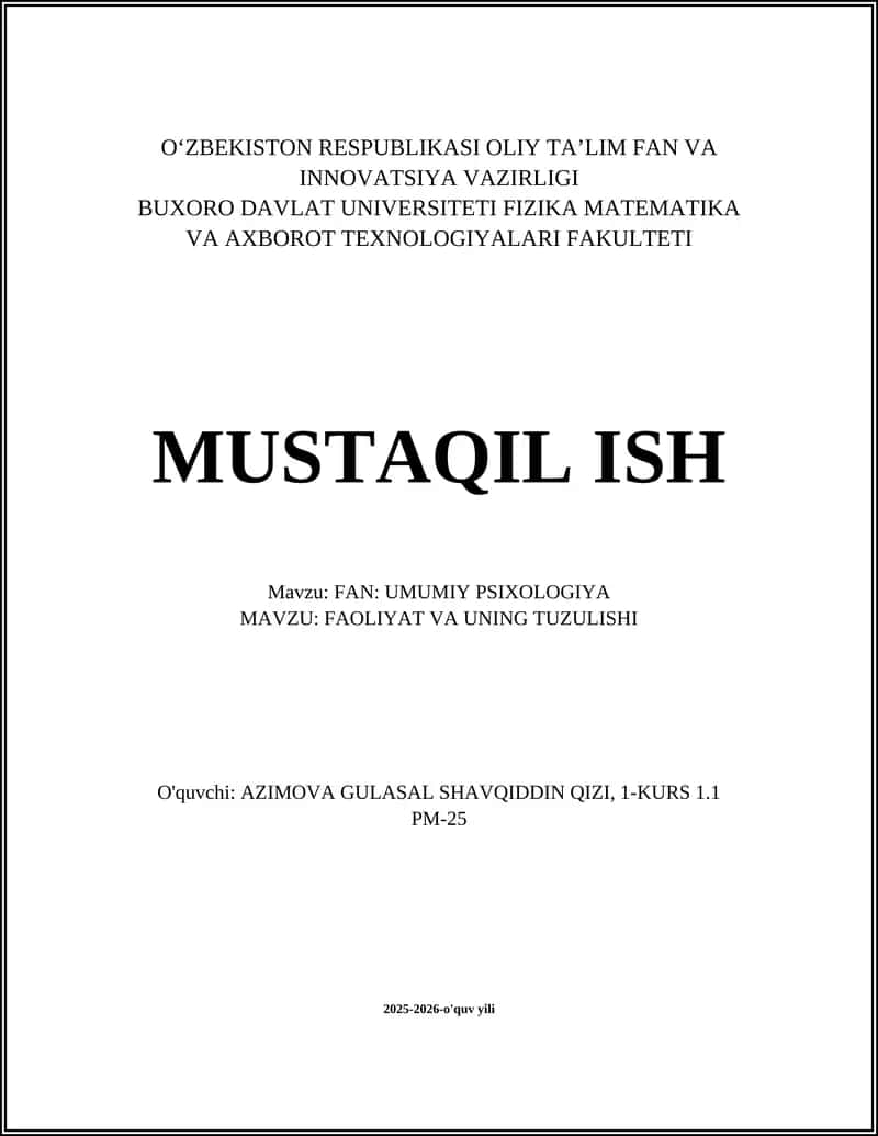 FAOLIYAT VA UNING TUZULISHI