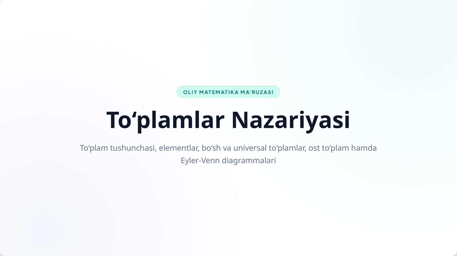 To‘plamlar Nazariyasi