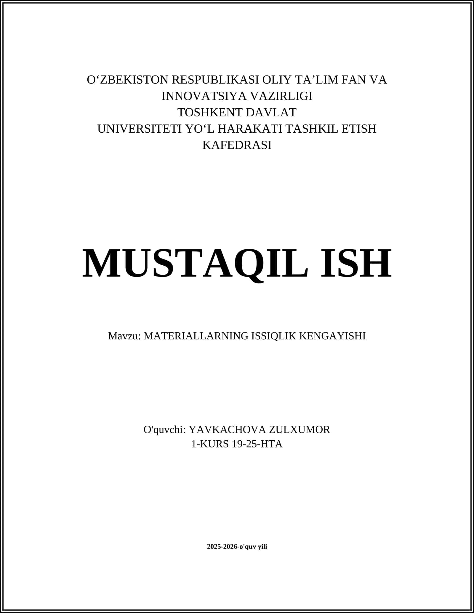 MATERIALLARNING ISSIQLIK KENGAYISHI